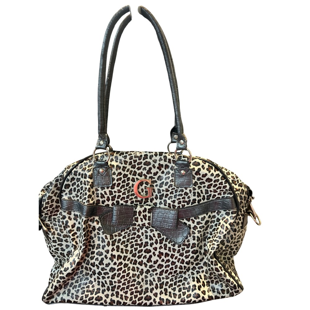 Guess Leopard Print Satchel with Black Accents